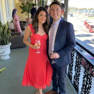 Coral reformation midi dress